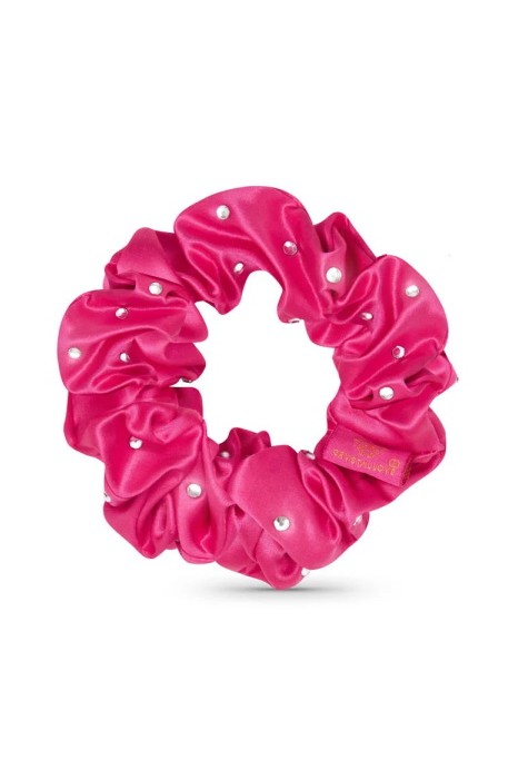 Gumka do włosów z jedwabiu z kryształkami – hot pink